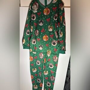 Festive Green Mens Pajamas with Animal Print